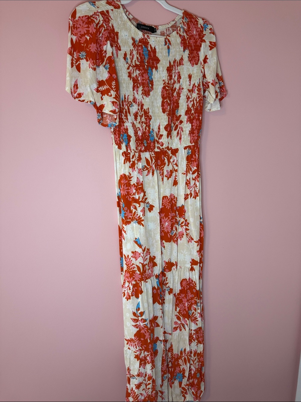 Zesica White Maxi Dress with Orange Floral Print